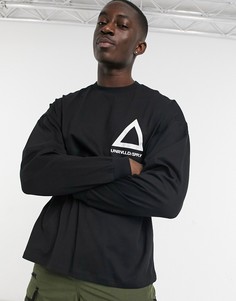 Черная oversized-футболка с длинными рукавами и принтом на груди ASOS Unrvlld Supply-Черный цвет