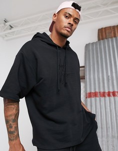 ASOS Dark Future co-ord oversized short sleeve hoodie in black with 3D embroidered logo-Черный