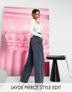Темно-синие выбеленные джинсы в рабочем стиле с завышенной талией ASOS DESIGN-Темно-синий