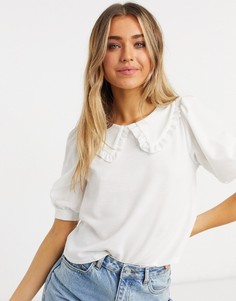 Белая футболка с отделкой на воротнике ASOS DESIGN-Кремовый