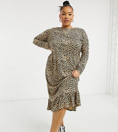 Свободное платье мидакси с леопардовым принтом Daisy Street Plus-Коричневый цвет