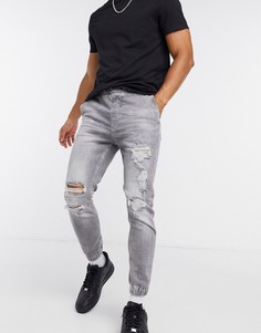 Серые джинсовые джоггеры с рваной отделкой Bershka-Серый