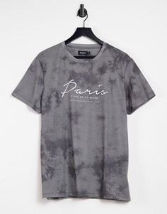 Футболка с принтом "Paris" и эффектом потертости Burton Menswear-Черный цвет