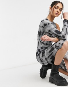 Платье миди на одно плечо с длинным рукавом и принтом тай-дай ASOS DESIGN-Многоцветный