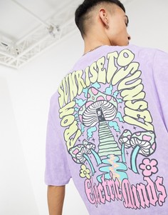 Oversized-футболка выбеленного фиолетового цвета с принтом на спине ASOS DESIGN-Сиреневый