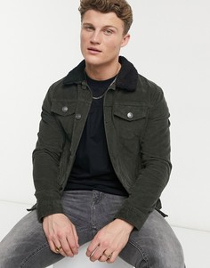 Вельветовая куртка цвета хаки с воротником «борг» Brave Soul-Зеленый цвет