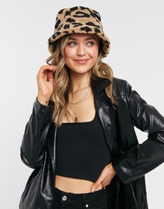 Панама из искусственного меха с леопардовым принтом Topshop-Светло-коричневый
