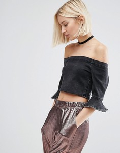 Черный джинсовый кроп-топ с открытыми плечами ASOS-Черный цвет