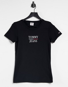Черная зауженная футболка с логотипом Tommy Jeans essential-Черный цвет