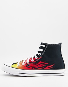 Черные высокие кеды с огненным принтом Converse Chuck Taylor All Star Archive-Черный цвет