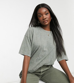 Футболка в стиле oversized цвета выбеленный хаки с разрезом ASOS DESIGN Tall-Зеленый цвет