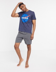 Футболка и шорты для дома с принтом "NASA" ASOS DESIGN-Голубой