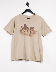 Oversized-футболка цвета экрю с принтом волков Cotton:On-Черный цвет
