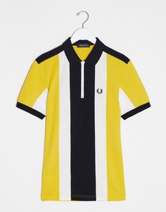 Желтое поло в черную полоску с воротом на молнии Fred Perry-Черный
