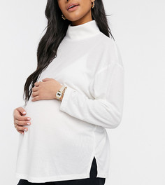 Кремовый топ в стиле oversized с фактурным высоким воротником и драпировкой в рубчик ASOS DESIGN Maternity-Черный цвет