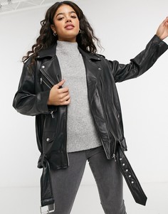 Черная кожаная байкерская куртка в стиле oversized ASOS DESIGN-Черный цвет
