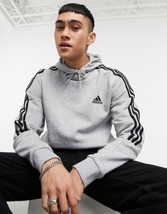 Серый худи с тремя полосками adidas Training