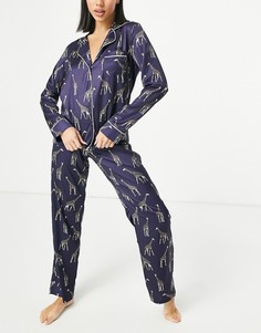 Темно-синий атласный пижамный комплект с принтом жирафа Bluebella-Черный