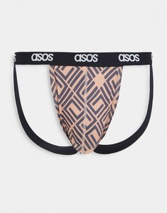 Трусы с открытой задней частью и принтом монограммы ASOS DESIGN-Коричневый цвет
