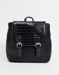 Рюкзак с эффектом крокодиловой кожи, клапанами и пряжками ASOS DESIGN-Черный цвет