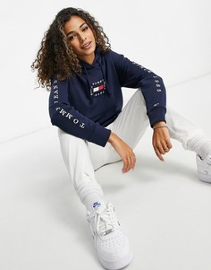 Худи темно-синего цвета с логотипом-флагом Tommy Jeans (от комплекта)-Темно-синий