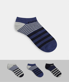 Набор из 3 пар носков под кроссовки разного дизайна в полоску темно-синего цвета Pepe Jeans Сhanning-Голубой