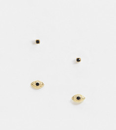 Набор из двух пар позолоченных серебряных сережек в форме глаза и со стразами Kingsley Ryan-Золотистый