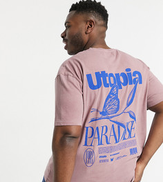 Розовая футболка с надписью "Utopia" и принтом бабочки спереди и на спине Topman Big & Tall-Розовый цвет