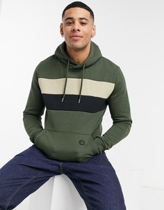 Худи цвета хаки без застежки в стиле колор блок Burton Menswear-Зеленый цвет