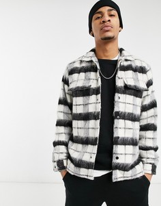 Черная рубашка навыпуск в клетку с начесом Topman-Черный цвет