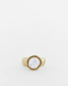 Кольцо-печатка золотистого цвета с белым камнем Icon Brand-Золотистый