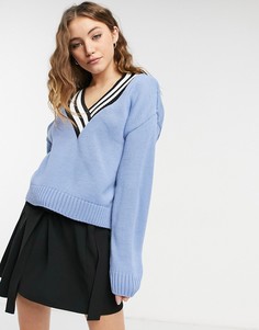 Сиреневый джемпер с V-образным вырезом и окантовкой ASOS DESIGN