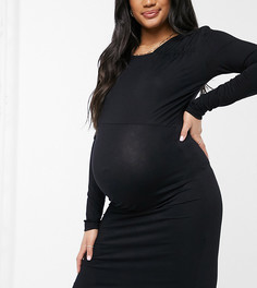 Черное облегающее платье миди с драпировкой Mamalicious Maternity-Черный цвет Mama.Licious