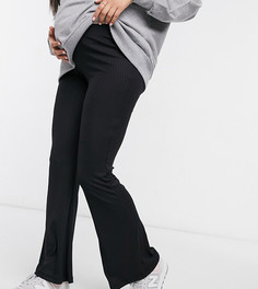 Черные трикотажные джинсы клеш в рубчик Pieces Maternity-Черный цвет