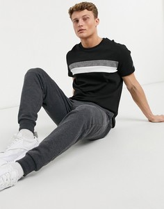 Черная клетчатая футболка с жаккардовыми вставками Burton Menswear MB collection-Черный цвет