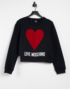 Черный свитшот с логотипом Love Moschino Red Heart-Черный цвет