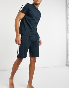 Комплект в стиле casual из темно-синих шорт с полосами по бокам и футболки Burton Menswear-Темно-синий