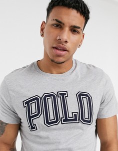 Серая меланжевая футболка с крупным логотипом спереди Polo Ralph Lauren-Серый