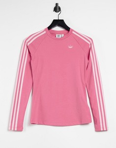 Розовый облегающий лонгслив с тремя полосками и логотипом adidas Originals Fakten-Розовый цвет
