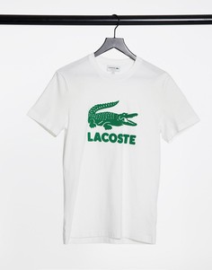 Белая футболка с большим логотипом-крокодилом Lacoste-Белый