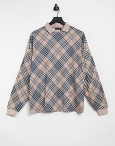 Футболка-поло в клетку в стиле oversized с длинными рукавами ASOS DESIGN-Многоцветный