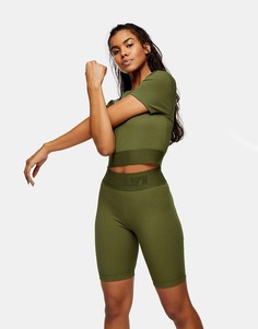 Спортивные шорты-леггинсы цвета хаки Topshop-Зеленый