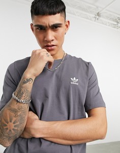 Темно-серая меланжевая футболка с маленьким логотипом adidas Originals essentials-Серый