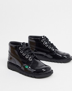 Черные лакированные высокие ботинки на плоской подошве Kickers-Черный цвет