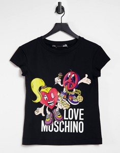 Черная футболка с мультяшным логотипом Love Moschino-Черный цвет