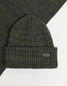 Подарочный набор с шапкой-бини и шарфом оливкового цвета Barbour Crimdon-Зеленый