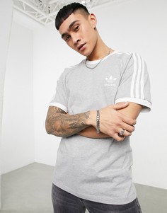 Серая футболка с 3 полосками adidas Originals adicolor-Серый