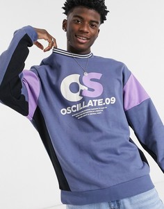Oversized-свитшот в стиле колор-блок со спортивным ретропринтом на груди ASOS DESIGN-Голубой