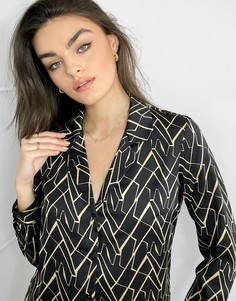 Атласная рубашка с геометрическим принтом «жираф» ASOS DESIGN-Многоцветный