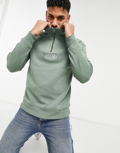 Свитшот цвета хаки с разноцветным логотипом и короткой молнией Jack & Jones Originals-Зеленый цвет